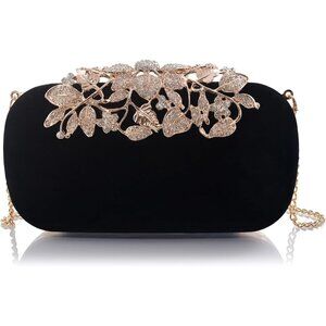 ⚡ Women's Rhinestone Evening Formal Party Prom Crystal Velvet Black Clutch Bag